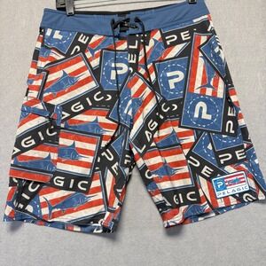 Pelagic USA Flag Marlin Fish Swim Trunks Board Shorts Youth Size‎ 29